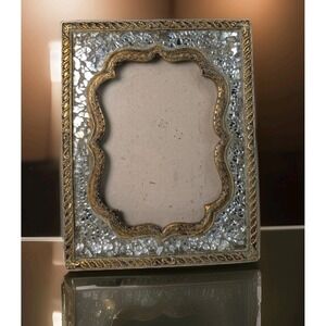 Pier 1 Imports Mirror Mosaic Picture Frame Gold Glass Vintage Photo Frame